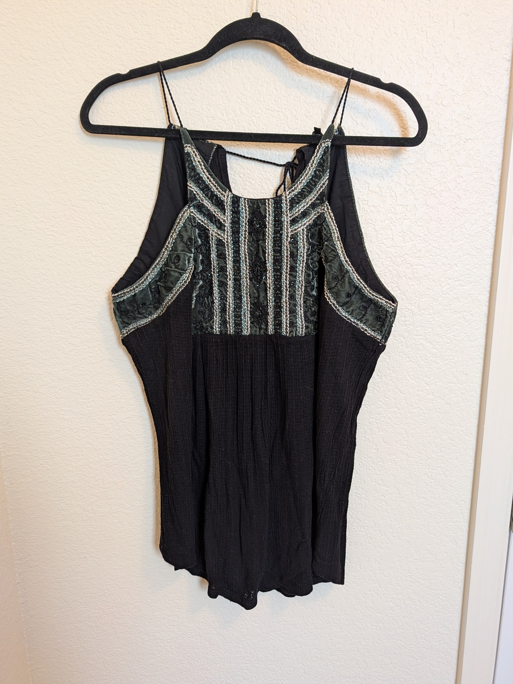 Lucky Brand Velvet Beaded Tank Top Women's Size Medium Boho Festival Western